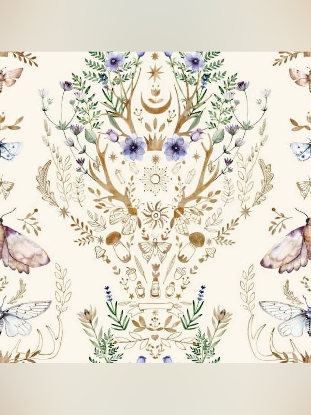 WHIMSIGOTH NWT 5 Rolls Boho Floral Deer Antler Wallpaper Peel and Stick